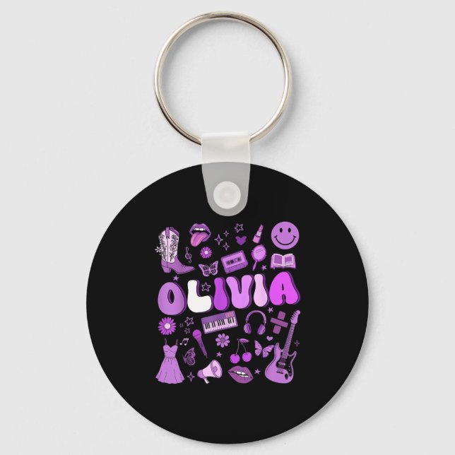 Olivia First Name I Love Olivia Groovy 80's Girls  Key Ring (Front)