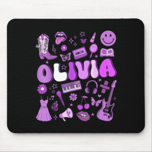 Olivia First Name I Love Olivia Groovy 80's Girls Mouse Pad