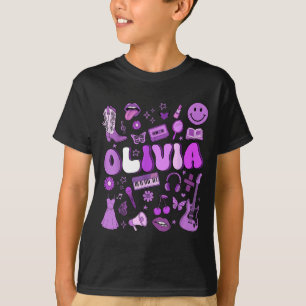 Olivia First Name I Love Olivia Groovy 80's Girls T-Shirt