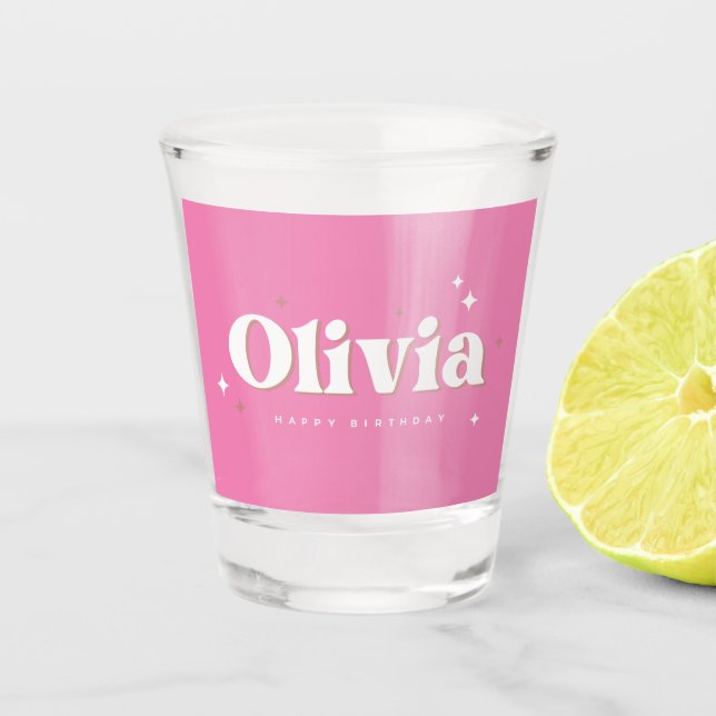 Olivia Happy Birthday Cake Shot Glass (Front)