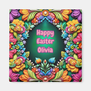 OLIVIA ~ Happy Easter ~ Floral Greeting ~ Magnet