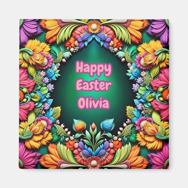 OLIVIA ~ Happy Easter ~ Floral Greeting ~  Magnet (Front)