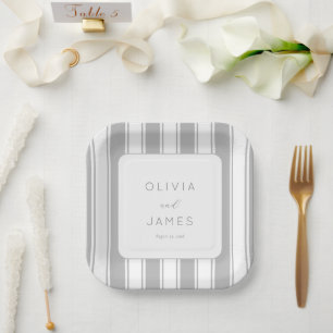 Olivia & James Elegant Gray Stripes Paper Plate