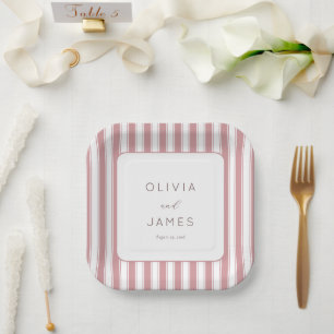 Olivia & James Elegant Pink Stripes Paper Plate