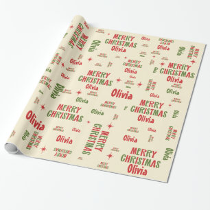 Olivia Merry Christmas Retro Personalized Name Wrapping Paper