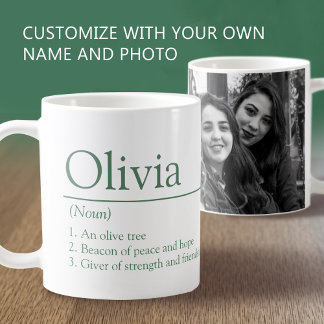 Olivia name definition custom photo green coffee mug