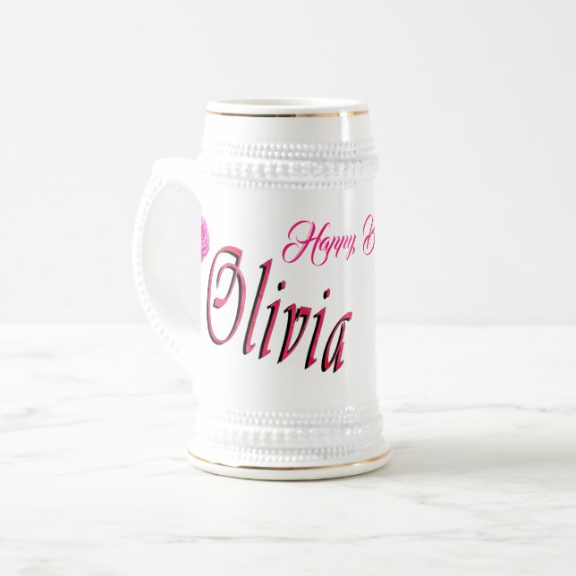 Olivia Name Logo, Bithday Beer Stein (Front Left)