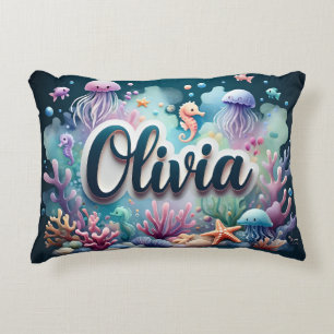 Olivia Name Ocean Theme Decorative Sea Life Cushion