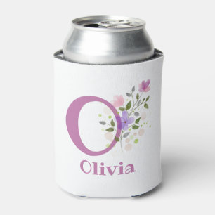 Olivia Name with a Floral Design Can Cooler
