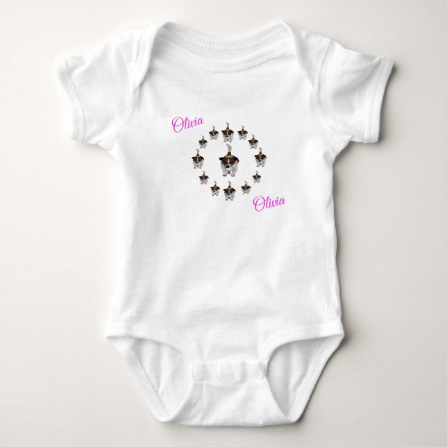"Olivia" Name With Fox Terriers, Baby Bodysuit (Front)