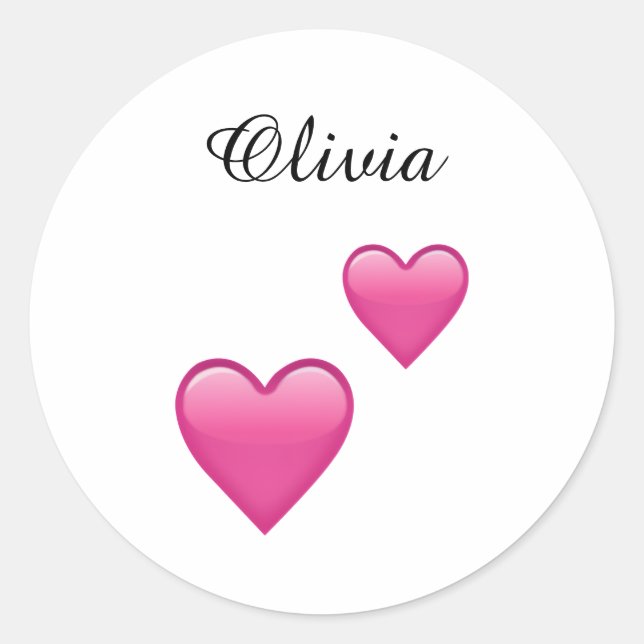 Olivia Personalized Emoji Hearts Round Stickers (Front)