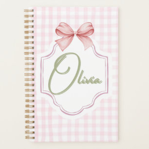 Olivia Personalized Pink Bow & Gingham Print  Planner