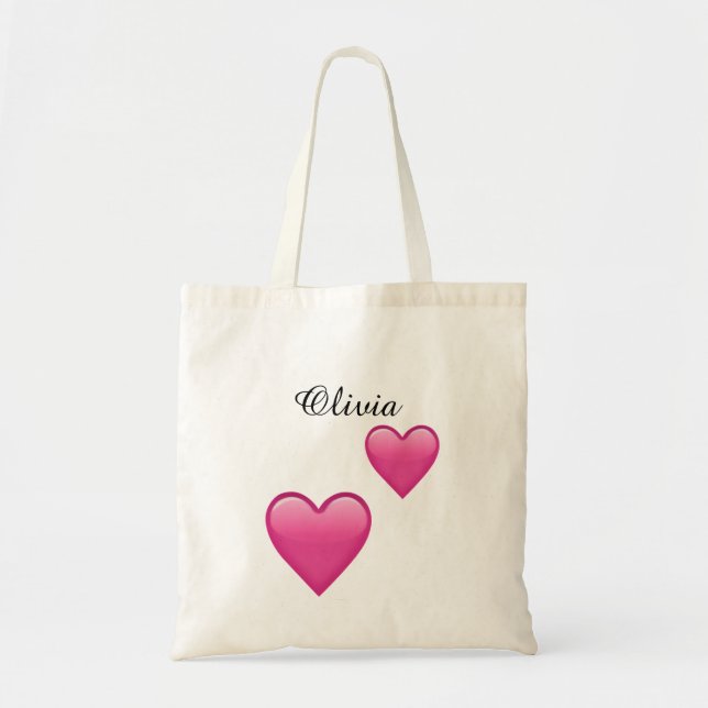 Olivia Personalized Tote Bag with Hearts Emoji (Front)