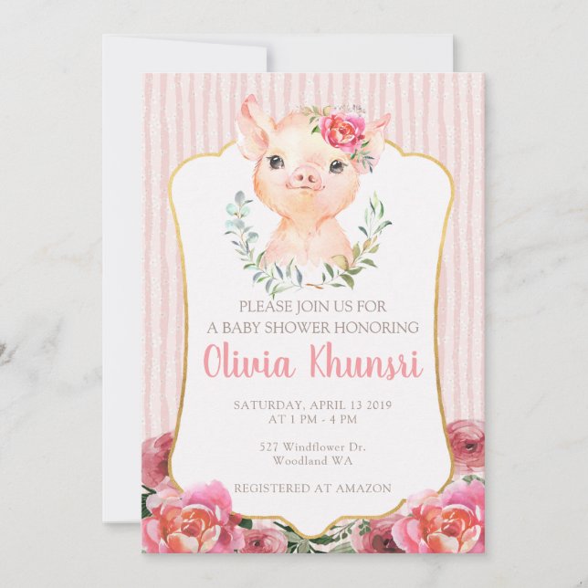 Olivia Pigsley Baby Shower Invitation (Front)