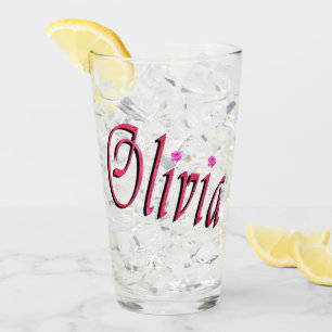 "Olivia" Red And Pink Olivia Name,  Glass