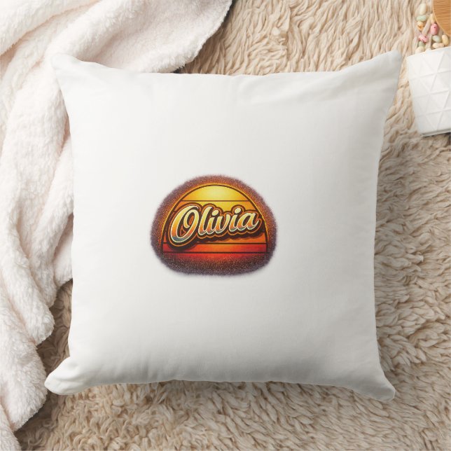 Olivia Retro Sunset Personalized Name Design Cushion (Blanket)