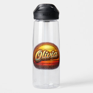 Olivia Retro Sunset Personalized Name Design Water Bottle