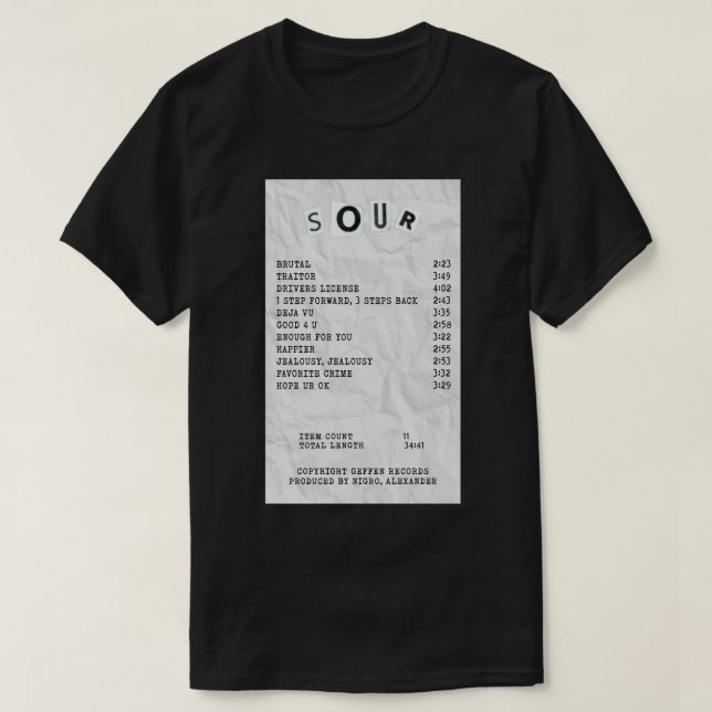 olivia rodrigo sour receipt  Poster.png T-Shirt (Design Front)