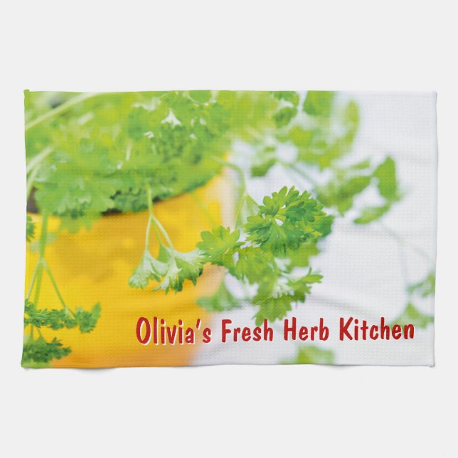 Olivia’s Fresh Herb Kitchen Custom Name Art Tea Towel (Horizontal)