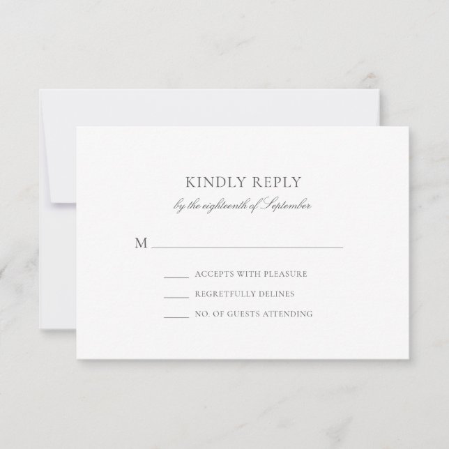 Olivia Simple Grey Minimalist Wedding RSVP Card (Front)