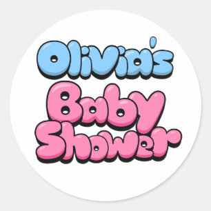 Olivia's Baby Shower Classic Round Sticker