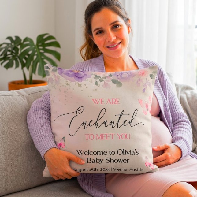 Olivia's Baby Shower Welcome Butterfly Floral Cushion (Creator Uploaded)