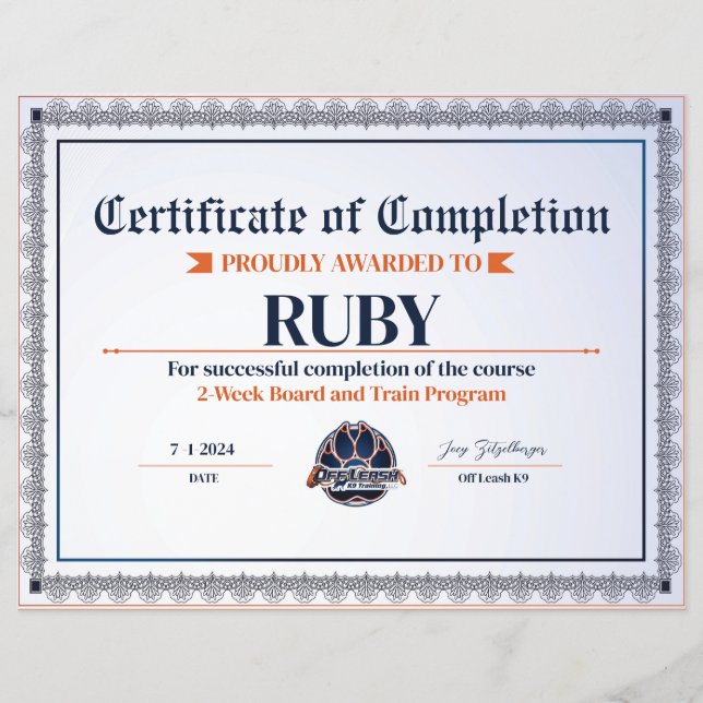 OLK9 Certificate #12 (Front)