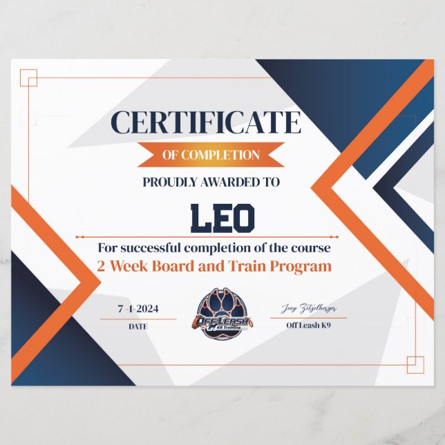 OLK9 Certificate #7 (Front)