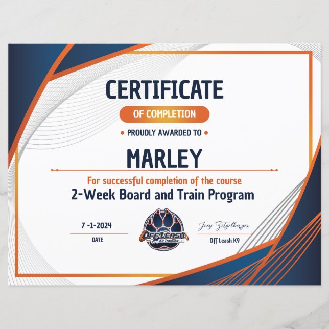 OLK9 Certificate #9 (Front)