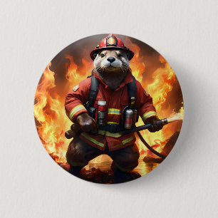 Ollie The Otter Fire Fighter,  6 Cm Round Badge