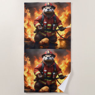 Ollie The Otter Fire Fighter,  Beach Towel