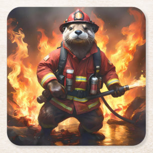 Ollie The Otter Fire Fighter, Square Paper Coaster