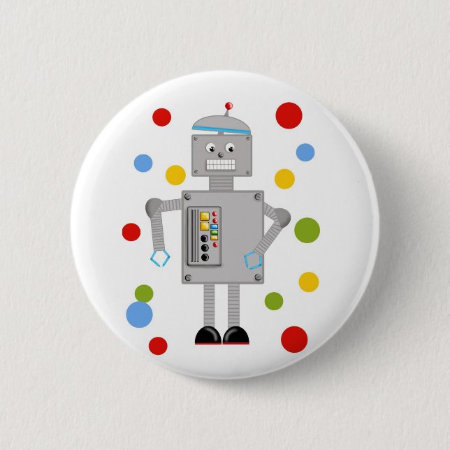Ollie The Robot 6 Cm Round Badge (Front)
