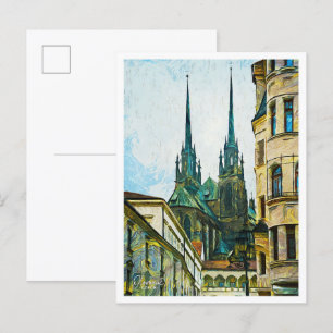 Olomouc Czech Beautiful Oil Painting City Postcard