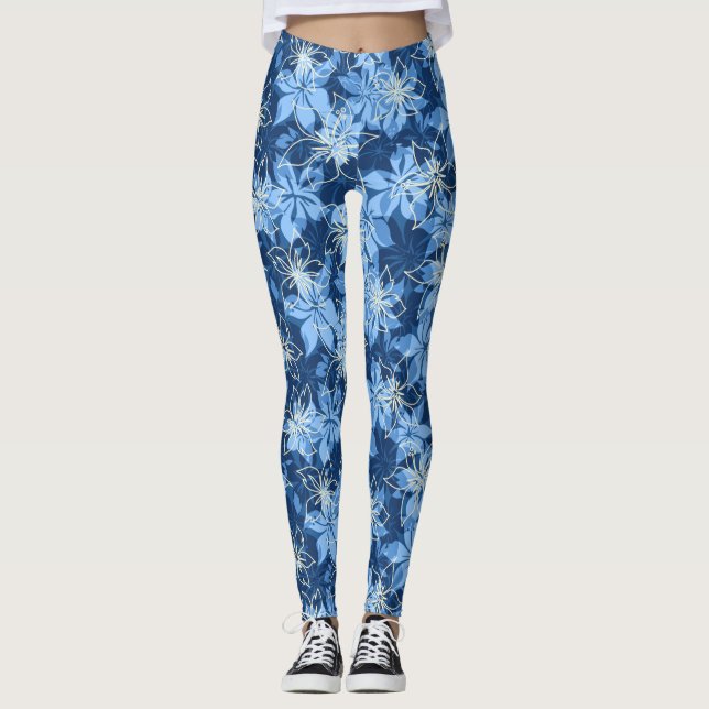 Olowalu Hibiscus Hawaiian Camo Floral Leggings (Front)