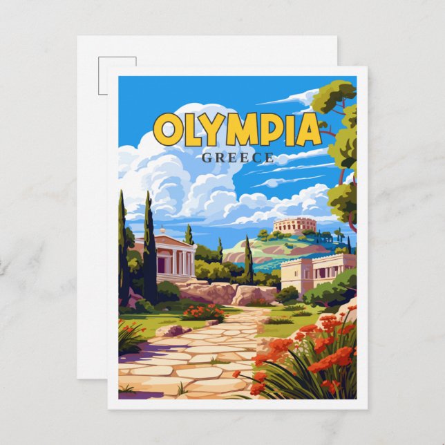 Olympia Greece vintage travel illustration Postcard (Front/Back)