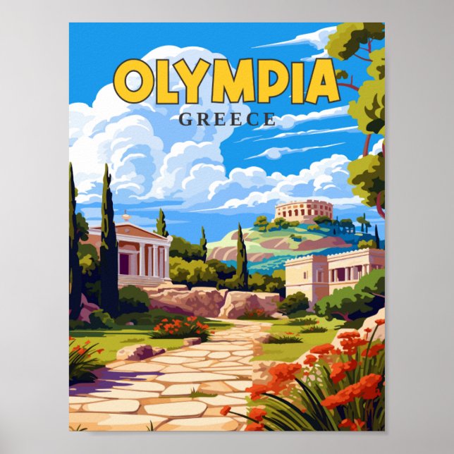Olympia Greece vintage travel illustration Poster (Front)