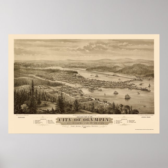 Olympia, WA Panoramic Map - 1879 Poster (Front)