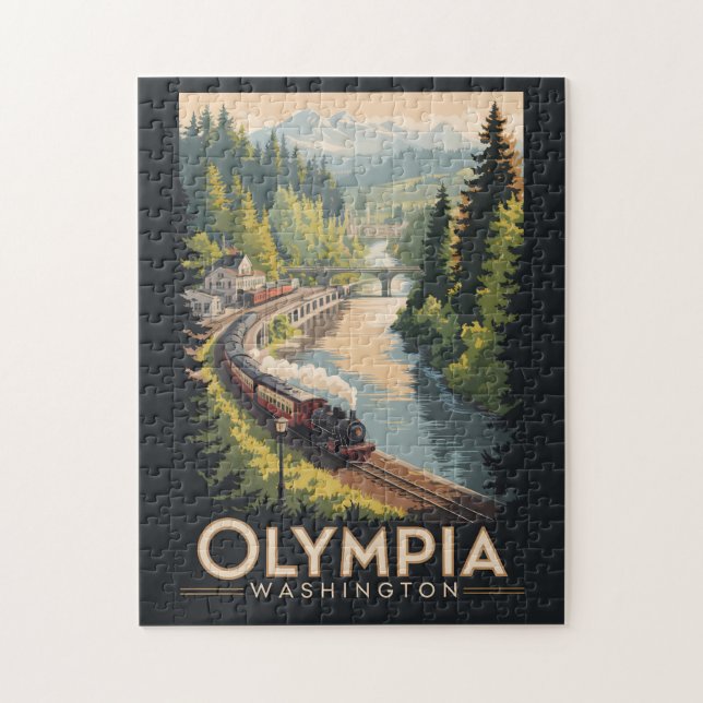 Olympia Washington Illustration Travel Art Vintage Jigsaw Puzzle (Vertical)