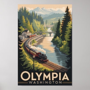 Olympia Washington Illustration Travel Art Vintage Poster