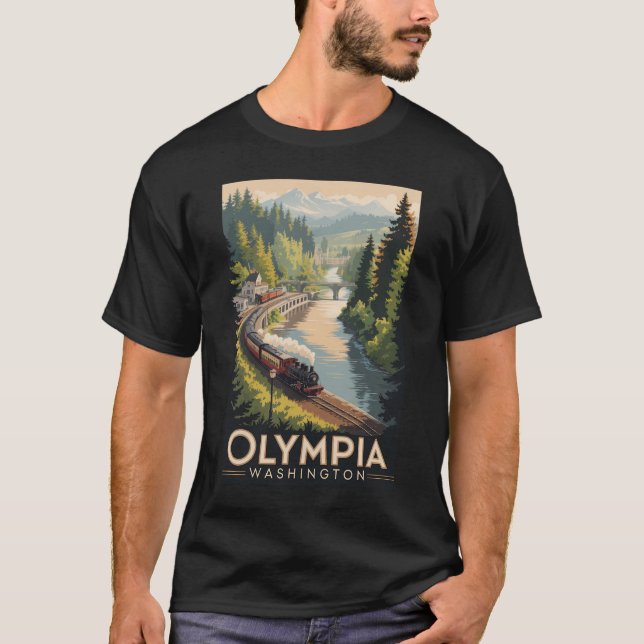 Olympia Washington Illustration Travel Art Vintage T-Shirt (Front)