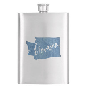 Olympia Washington Wood Grain Hip Flask