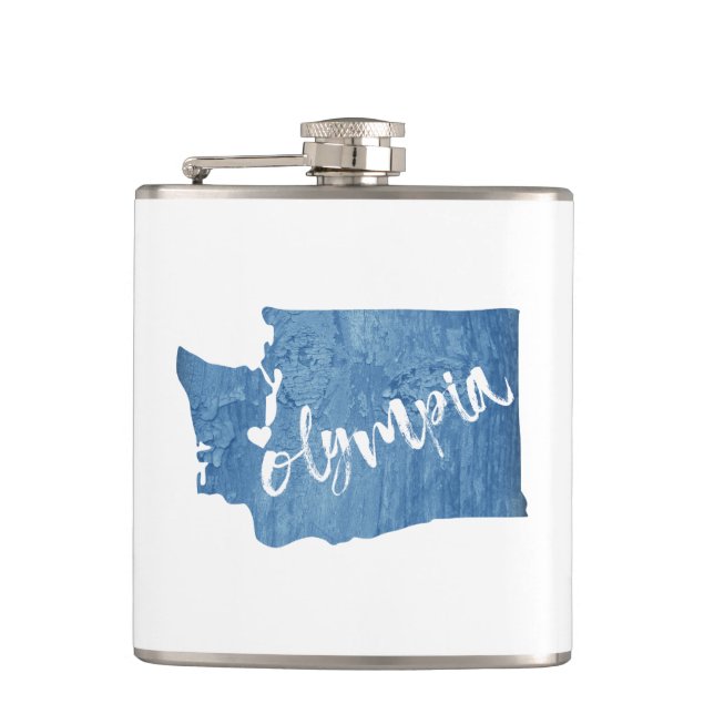 Olympia Washington Wood Grain Hip Flask (Front)