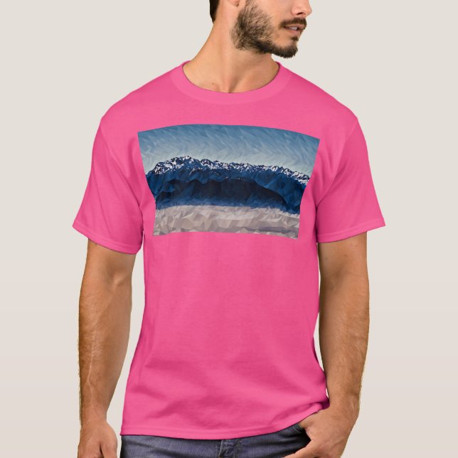 Olympic Mountains Over Clouds (Poly Art) Long T-Shirt (Front)