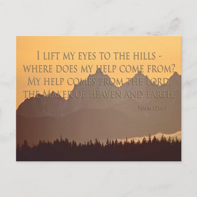 olympic mountains with psalm 121:1-2 postcard (Front)