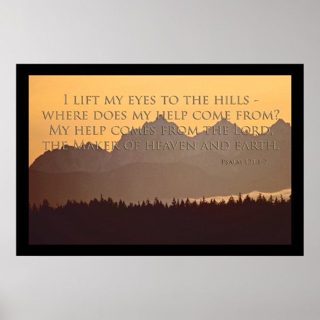 olympic mountains with psalm 121:1-2 poster (Front)