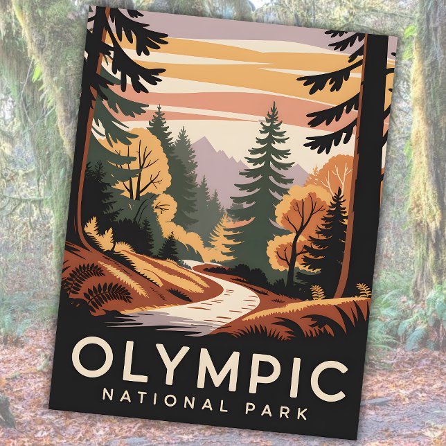 Olympic National Park Autumn Hoh Rainforest Retro Postcard (Olympic National Park Autumn Hoh Rainforest Retro Postcard)