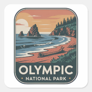 Olympic National Park Coastal Vintage Badge Square Sticker