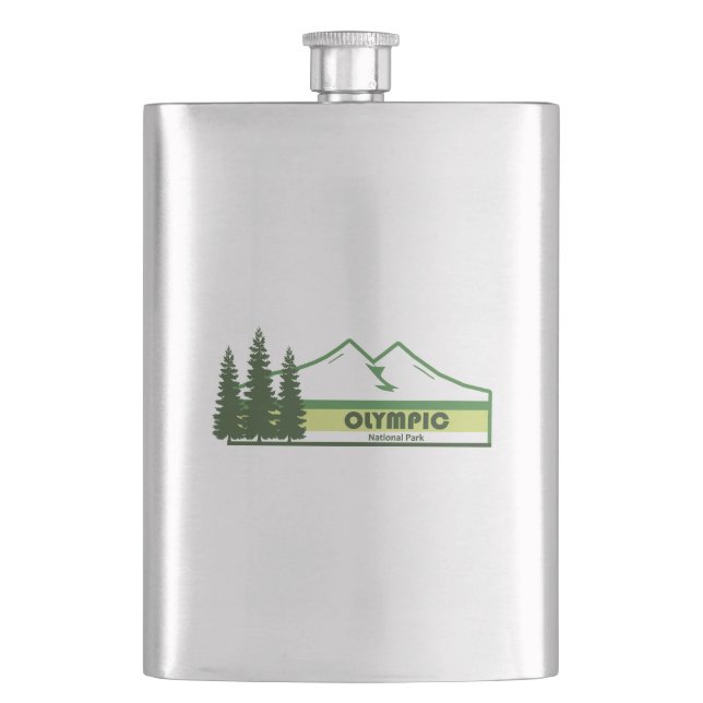 Olympic National Park Green Stripes Hip Flask (Front)