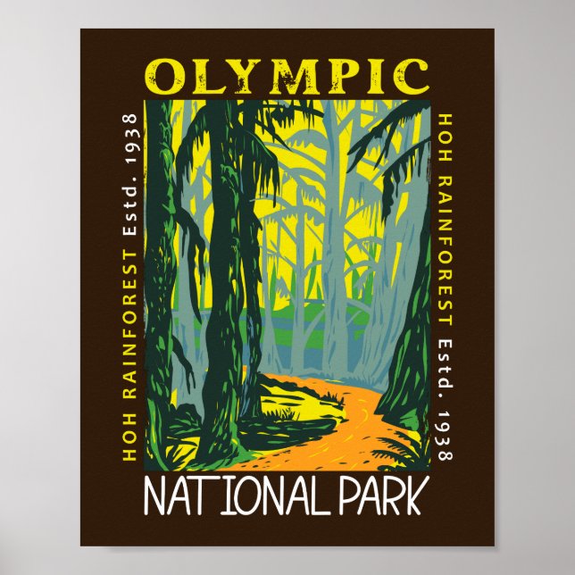 Olympic National Park Hoh Rainforest Distressed  Poster (Front)
